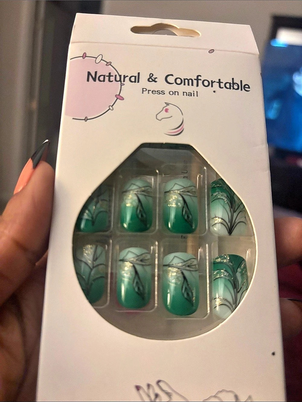 Green & Clear Floral Press-On Nails